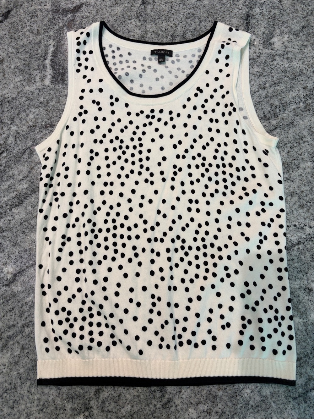 TALBOTS (M) TANK TOP SWEATER CHARMING SHELL RANDOM DOT BLACK & CREAM/WHITE